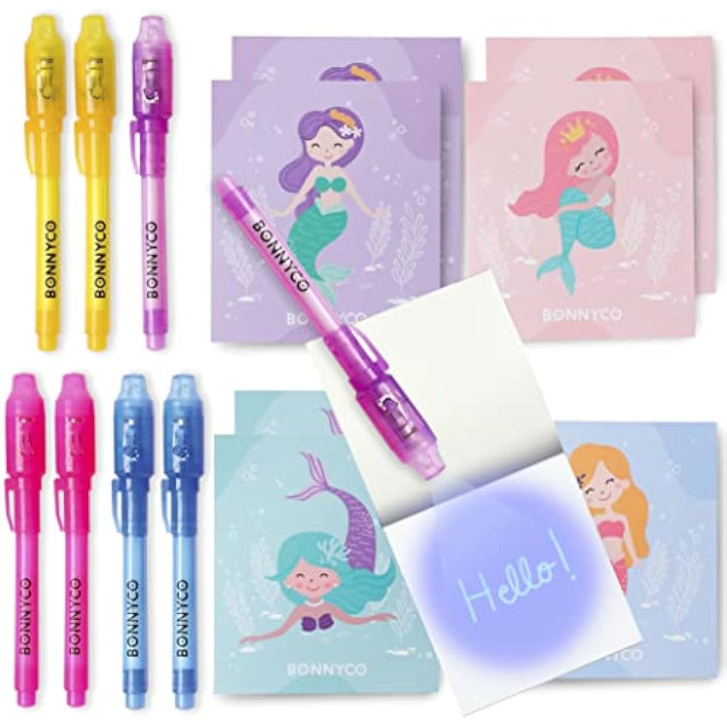 BONNYCO Mermaid Invisible Ink Pen and Notebook Set - 8 Pack Party Favors