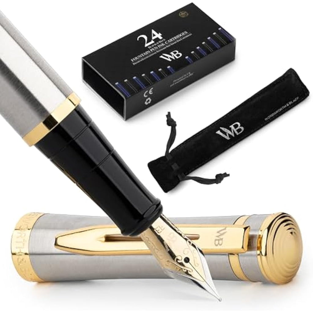 Wordsworth & Black Fountain Pen Set – 18K Gilded Extra Fine Nib, Gold