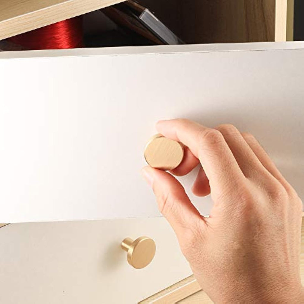 Gold Brass Cabinet Knobs – 6 Pcs Round Drawer Handles