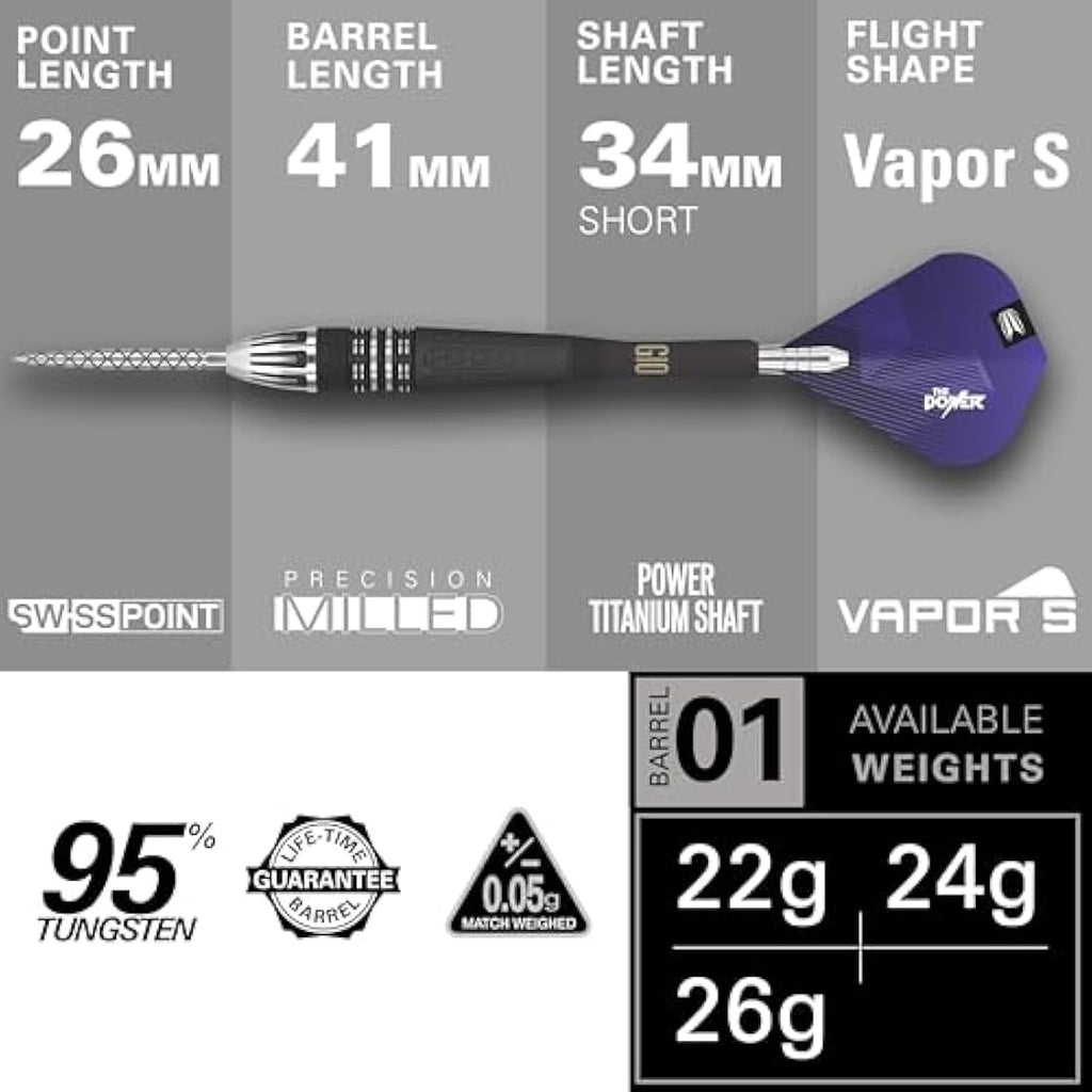 Target Darts Phil Taylor Power 9-Five Gen 10 95% Tungsten Steel Tip Set