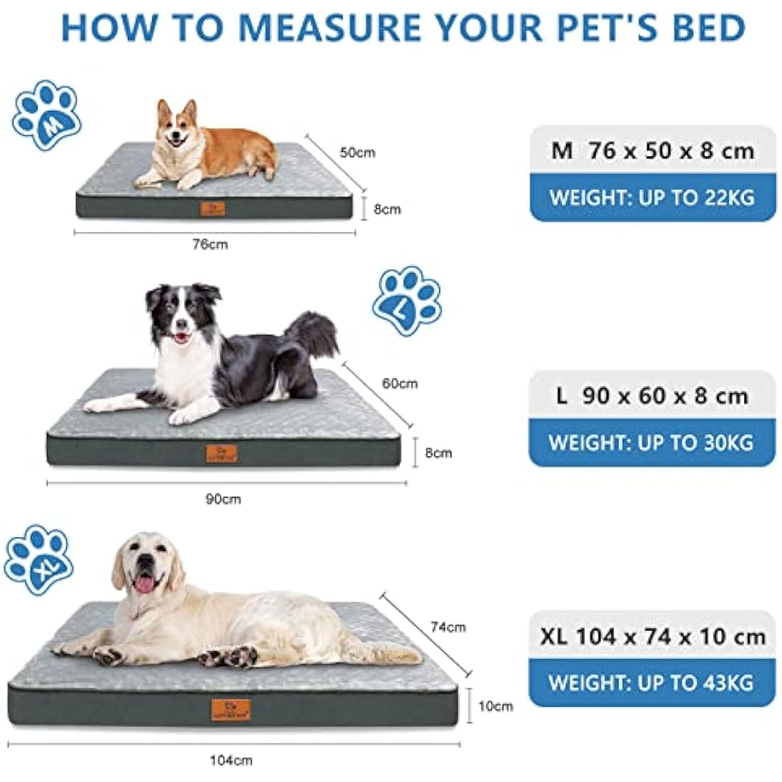 Gzvxuny Orthopedic Dog Bed – Waterproof Egg Crate Foam Pet Mat, Grey XL