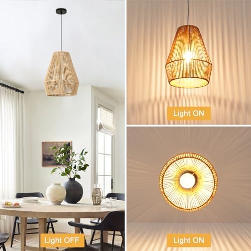 FORCOSO Rattan Pendant Light – Handwoven Boho Hanging Ceiling Lamp