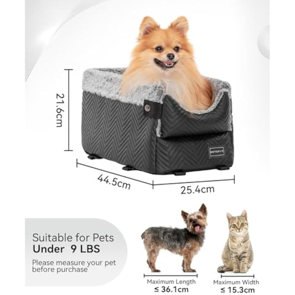 Petsfit Center Console Dog Car Seat - Small Pet Travel Bed for Up to 9 Lbs