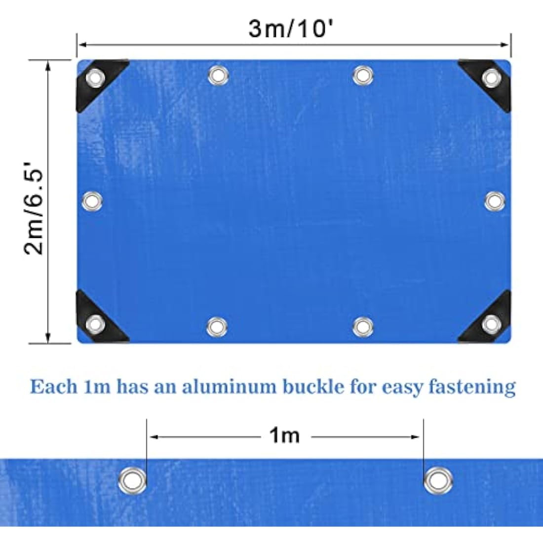 YIJUHOU Heavy Duty Waterproof Tarpaulin | 2m x 3m Blue PE Ground Sheet