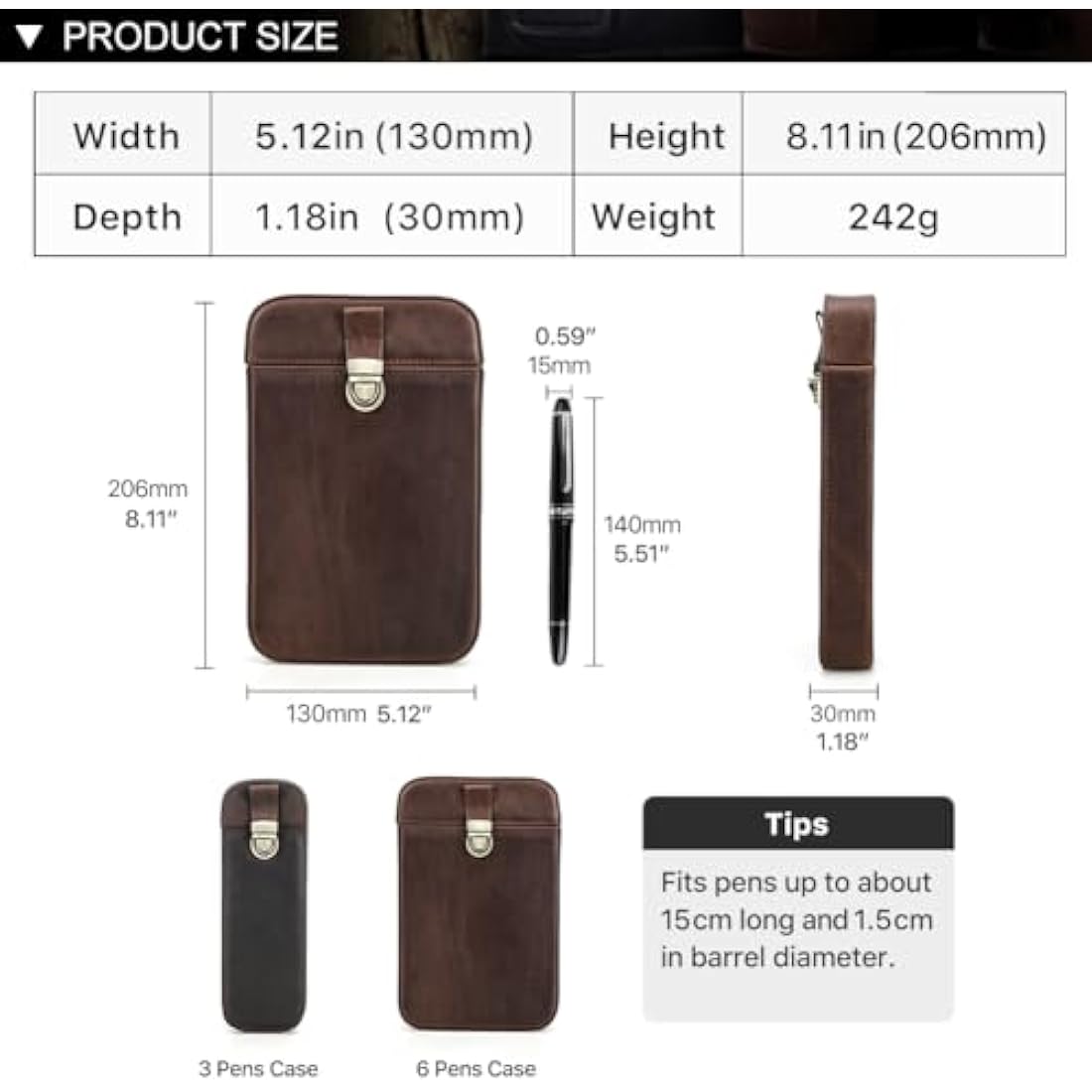 Leather Pen Case – 6 Slot Fountain Pen Travel Sleeve