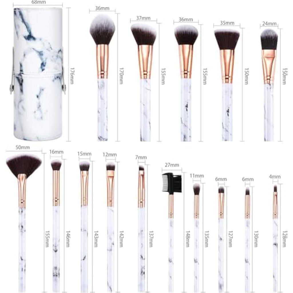 DUAIU 15-Piece Marble Makeup Brush Set with Storage Bucket | White