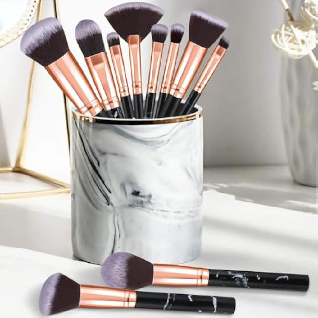 10-Piece Marble Makeup Brush Set | Synthetic Beauty Tools