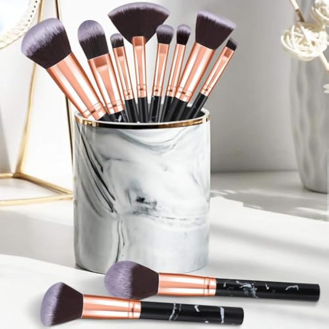 10-Piece Marble Makeup Brush Set | Synthetic Beauty Tools