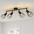 FORCOSO 4-Way Industrial Ceiling Spotlight | Black Metal Wire Cage Lamp