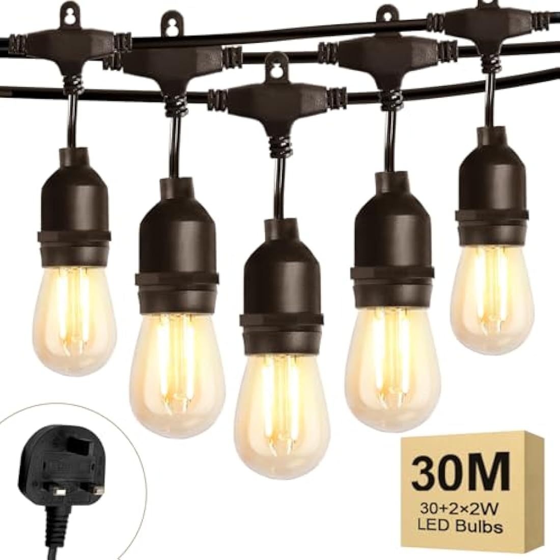 Spacelumen 98FT Outdoor String Lights – 32 S14 LED Bulbs IP65 Waterproof