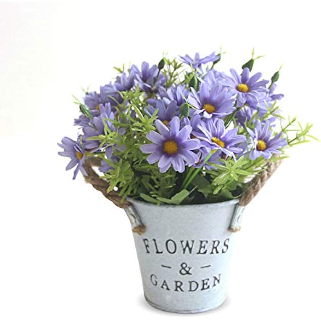 Jolof Store Purple Artificial Flowers in Vintage Metal Bucket Pot
