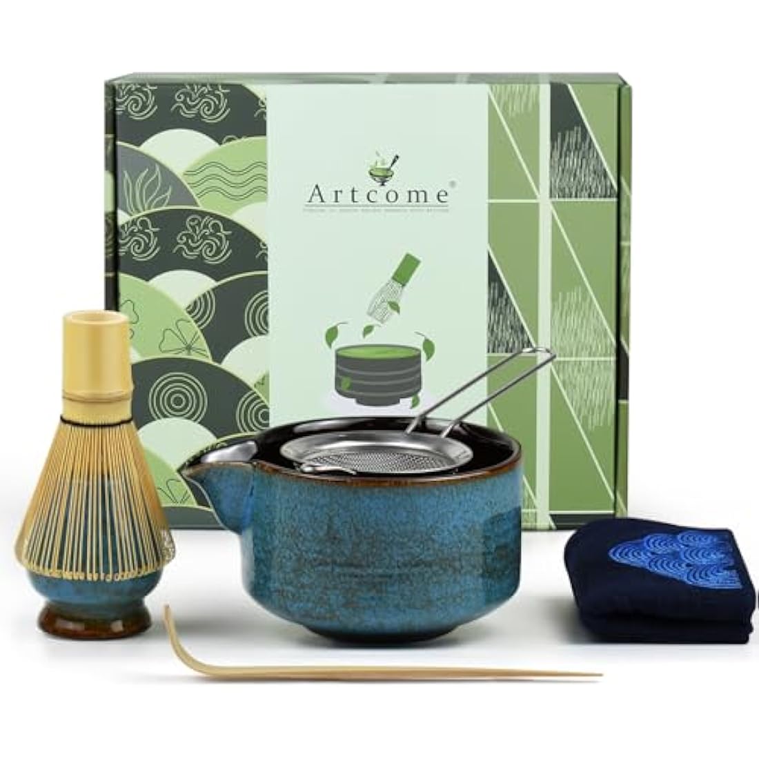 Artcome 7-Piece Matcha Tea Ceremony Kit with Bamboo Whisk - Sapphire