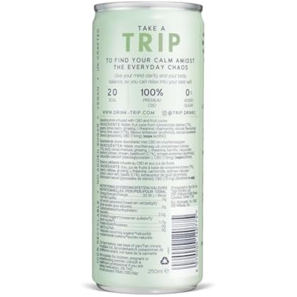 TRIP Lemon Basil CBD Sparkling Water – Low Calorie & Vegan (24 x 250ml)