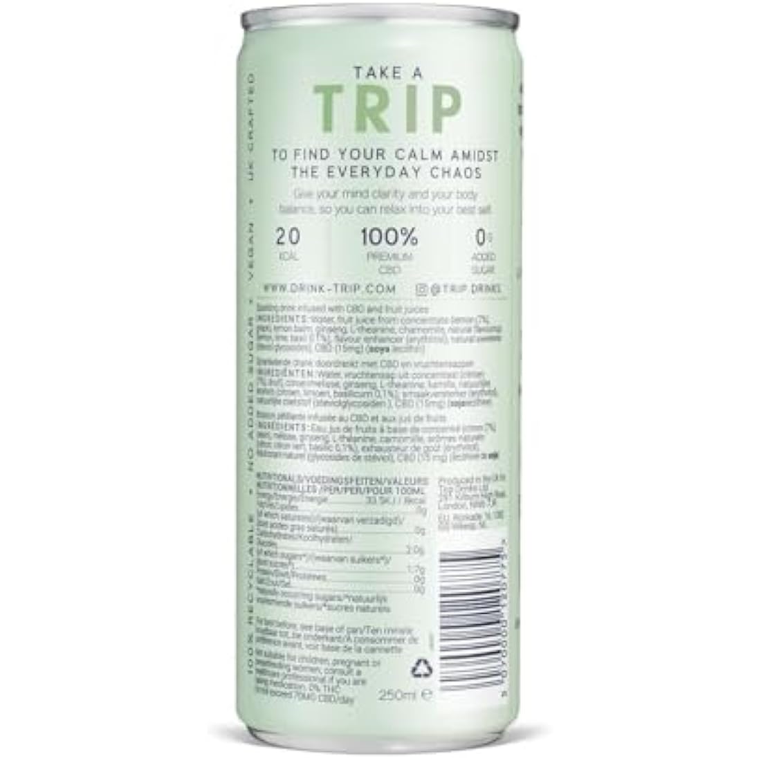 TRIP Lemon Basil CBD Sparkling Water – Low Calorie & Vegan (24 x 250ml)