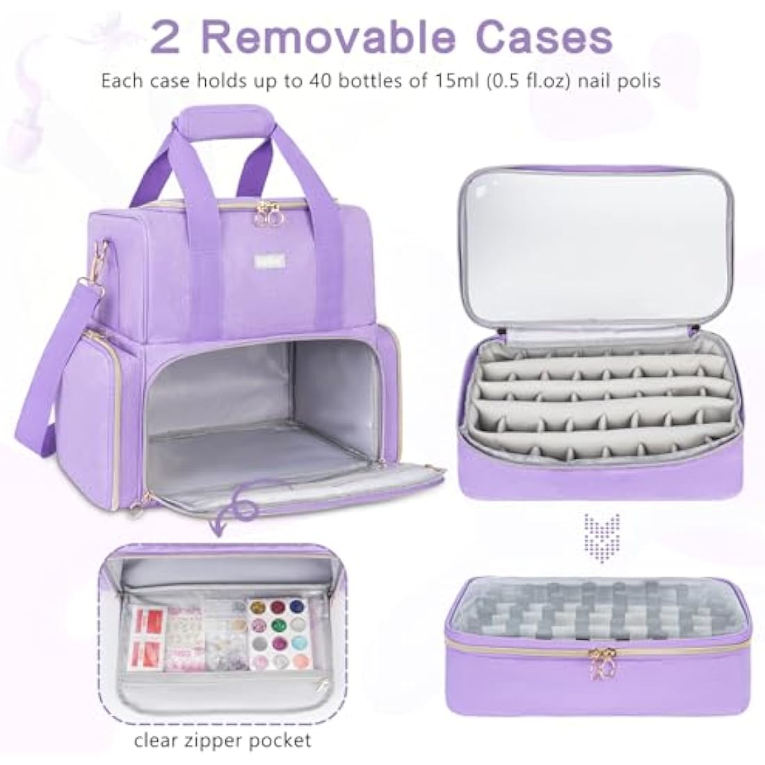 Jolof Store Purple Nail Polish Case – Double Layer 80 Bottle Organizer Bag