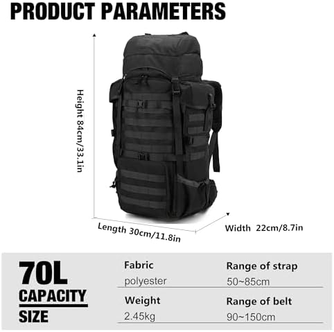Tactical Military Backpack – Large Molle Rucksack with Rain Cover
