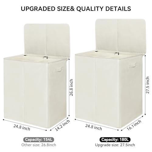 Chrislley 180L Double Laundry Basket with Lid and Removable Bags