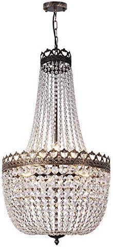 Wellmet French Empire Crystal Chandelier – 9-Light Antique Bronze Pendant