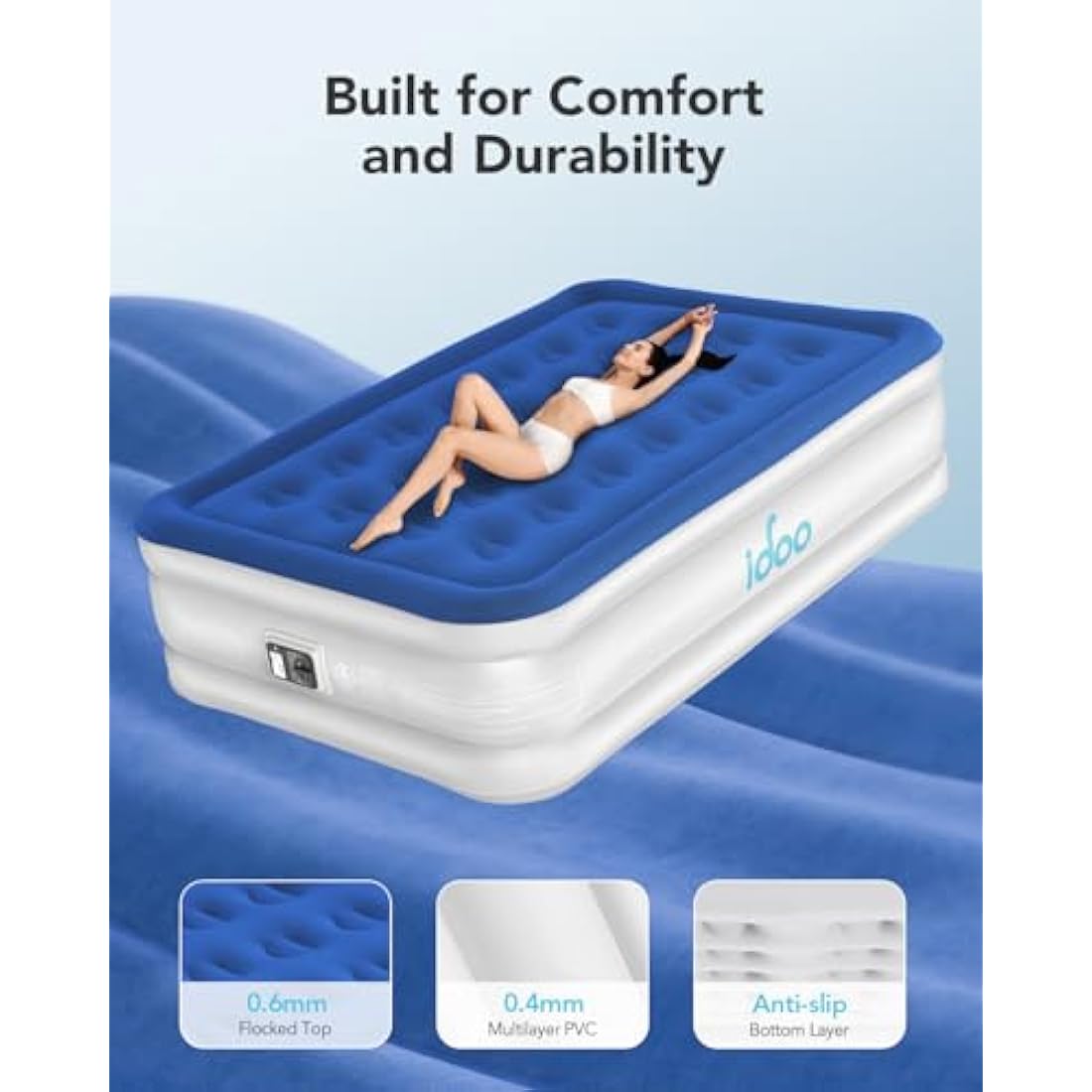 iDOO Inflatable Air Mattress with Built-in Pump | Double Camping Bed