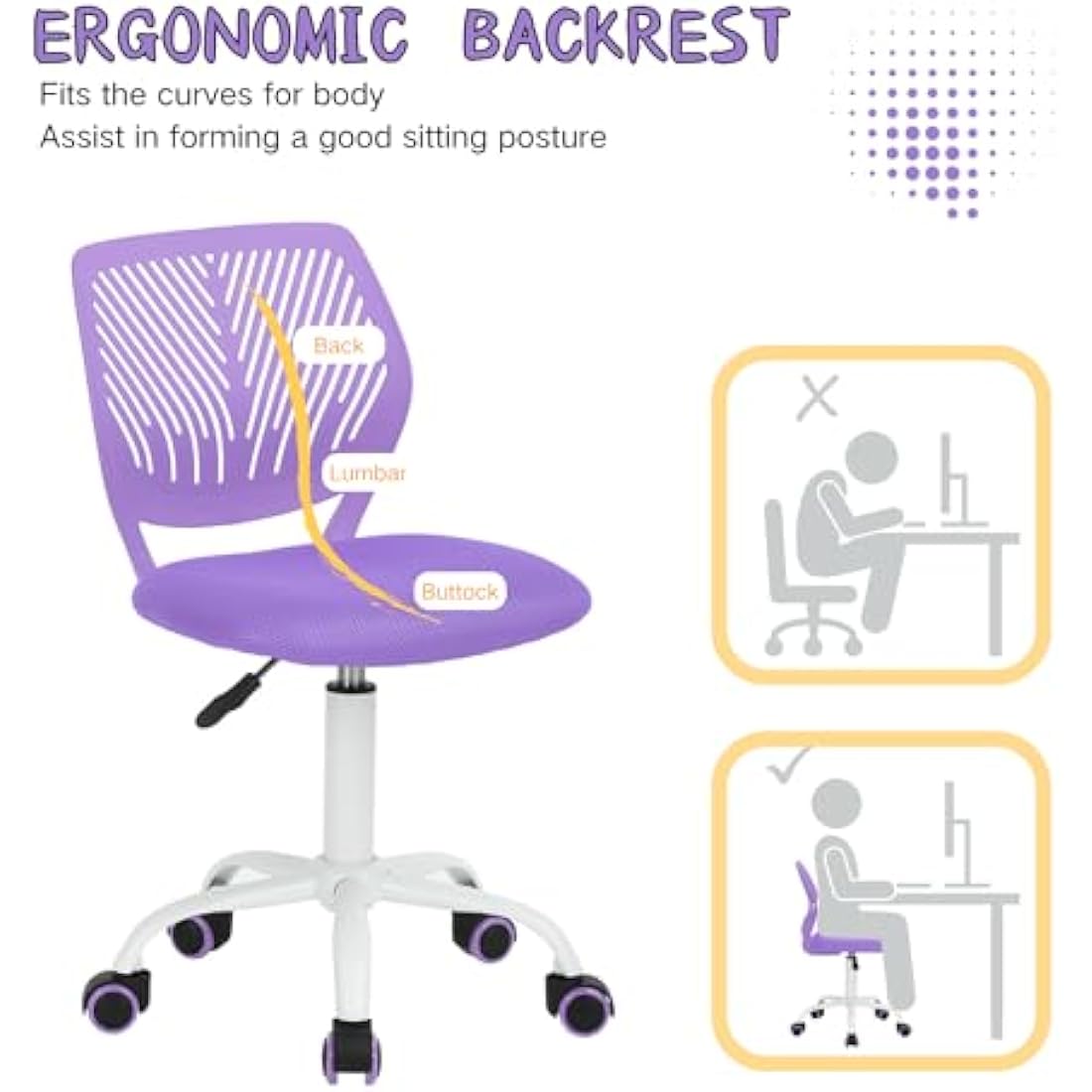 Homy Casa Ergonomic Swivel Desk Chair – Purple Mesh Fabric Task Chair