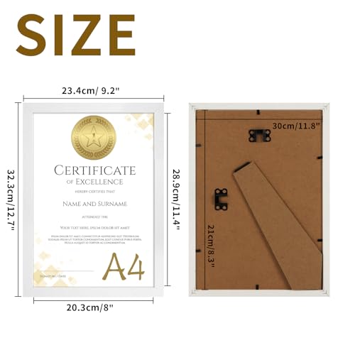 HORLIMER A4 Picture Frames Pack of 15 | White MDF Wood Certificate Frame