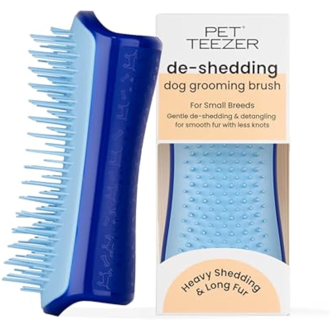 Pet Teezer De-Shedding Dog Grooming Brush for Small Breeds | Navy & Sky Blue