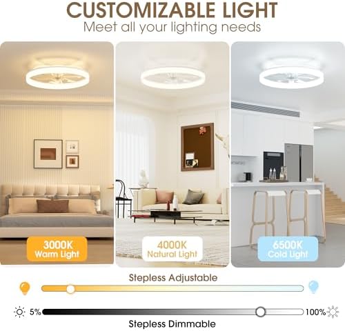 NIORSUN 60cm Smart LED Ceiling Fan with Remote | 6-Speed Dimmable White