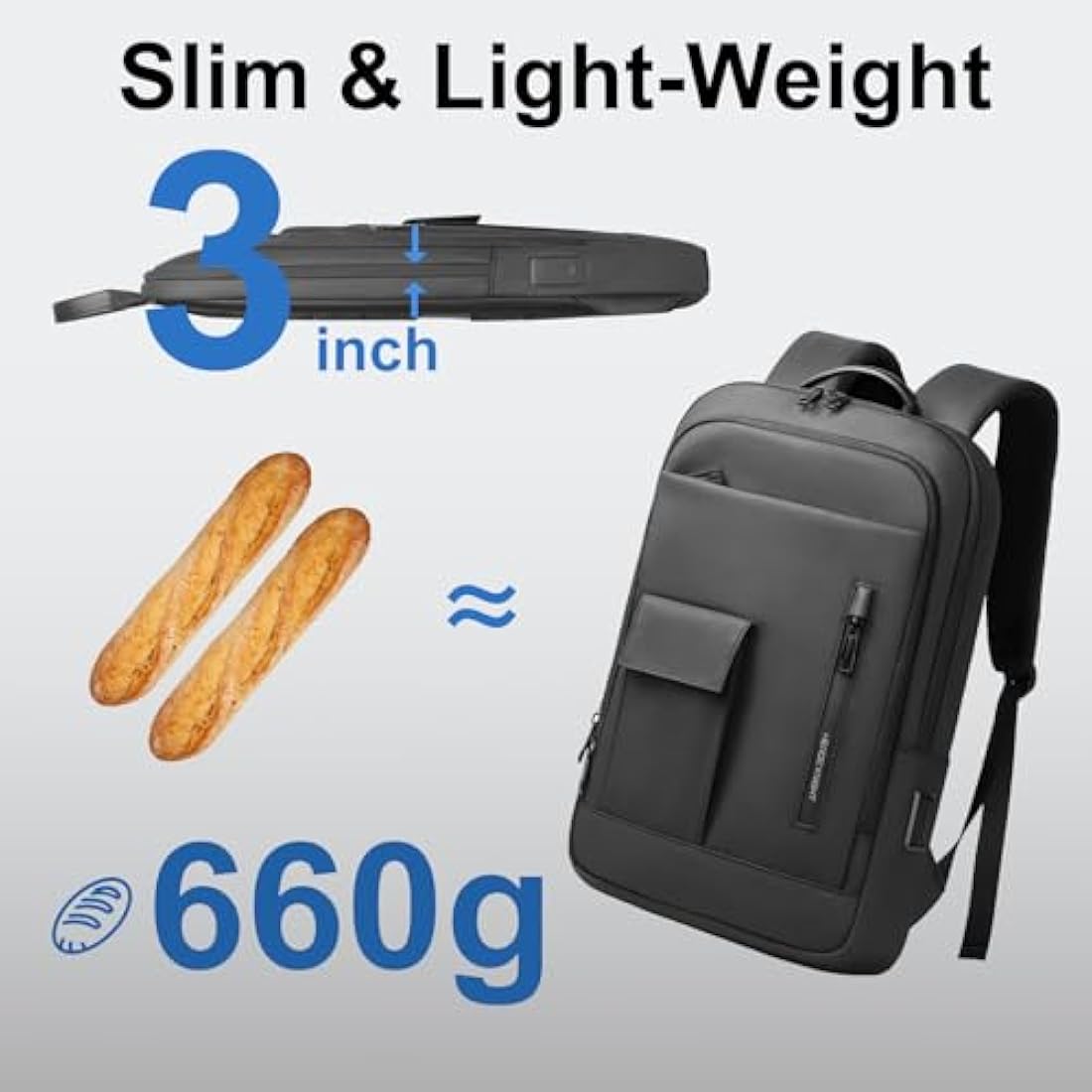 Heroic Knight 15.6" Laptop Backpack | Anti-Theft USB Travel Bag - Black
