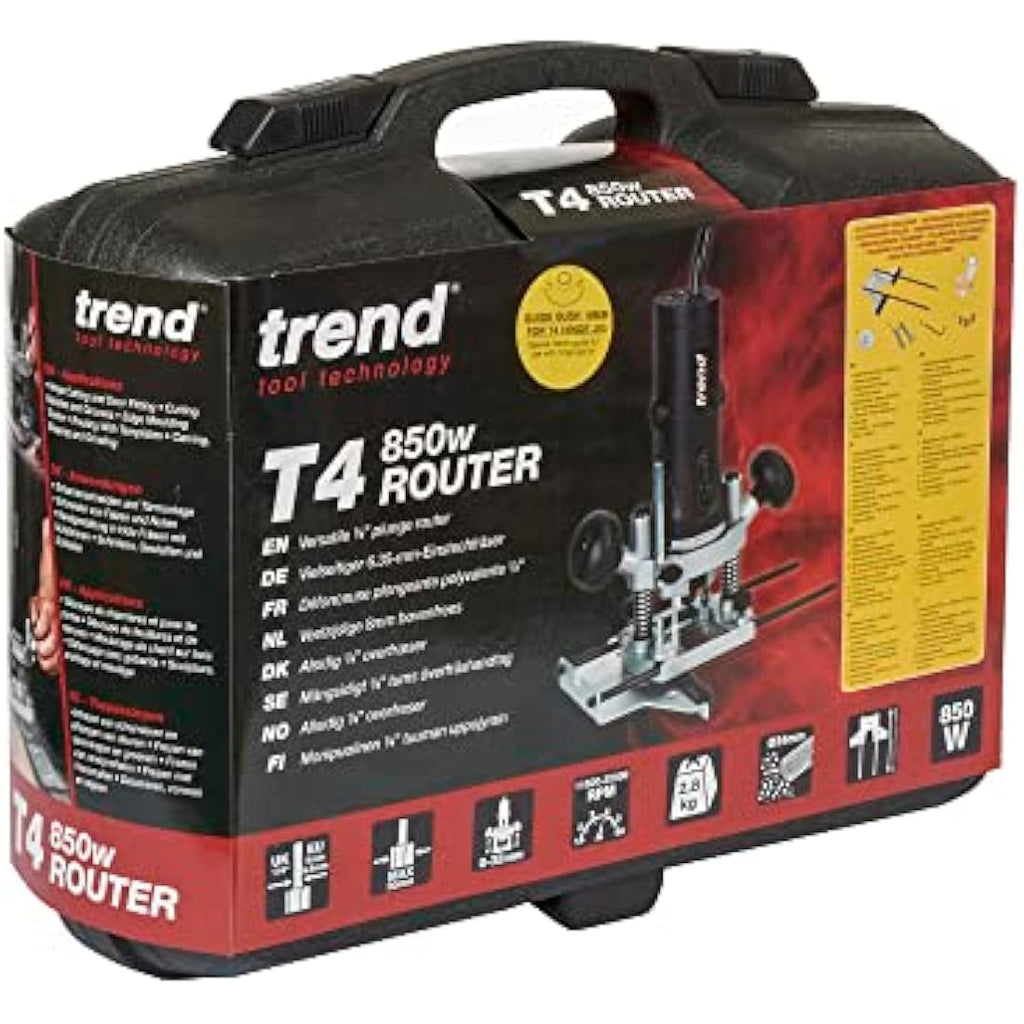 Trend T4 1/4 Inch Variable Speed Plunge Router - 850W Workshop Kitbox