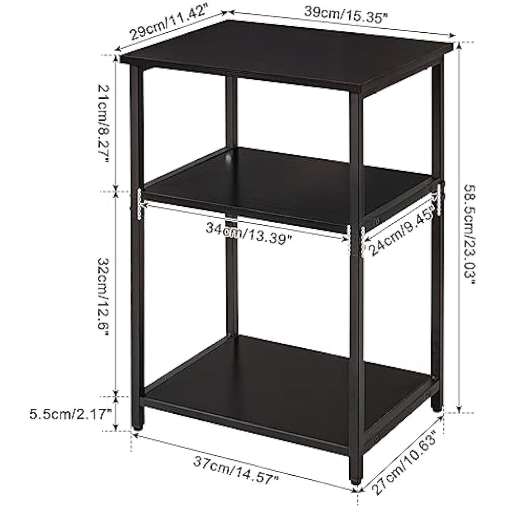 IBUYKE Industrial Side Table | 3-Tier End Table Nightstand | Black Steel