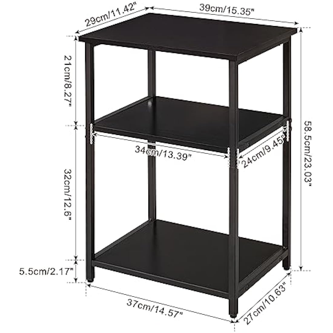 IBUYKE Industrial Side Table | 3-Tier End Table Nightstand | Black Steel