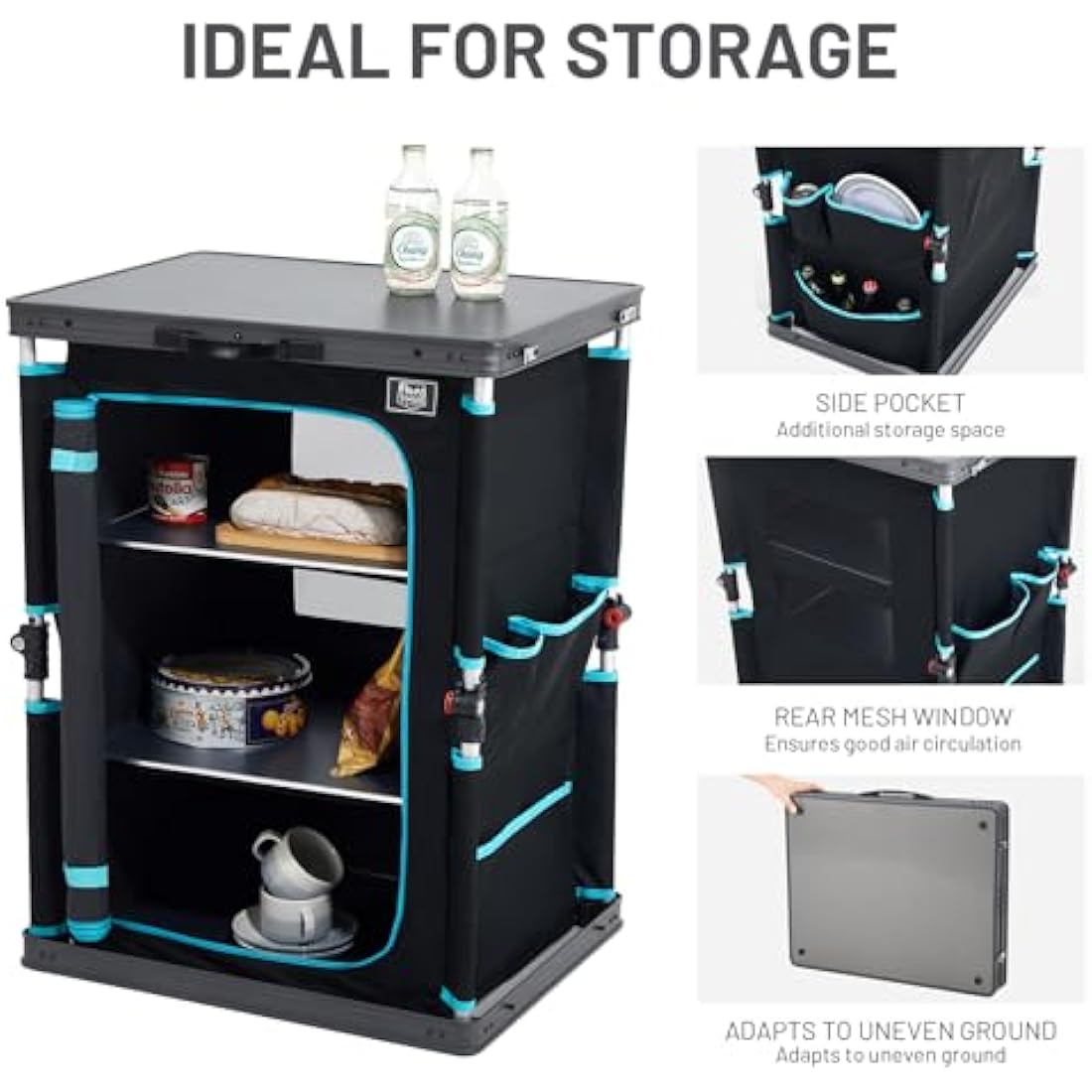 TIMBER RIDGE Folding Camping Cupboard – 3 Shelf Aluminum Storage Unit