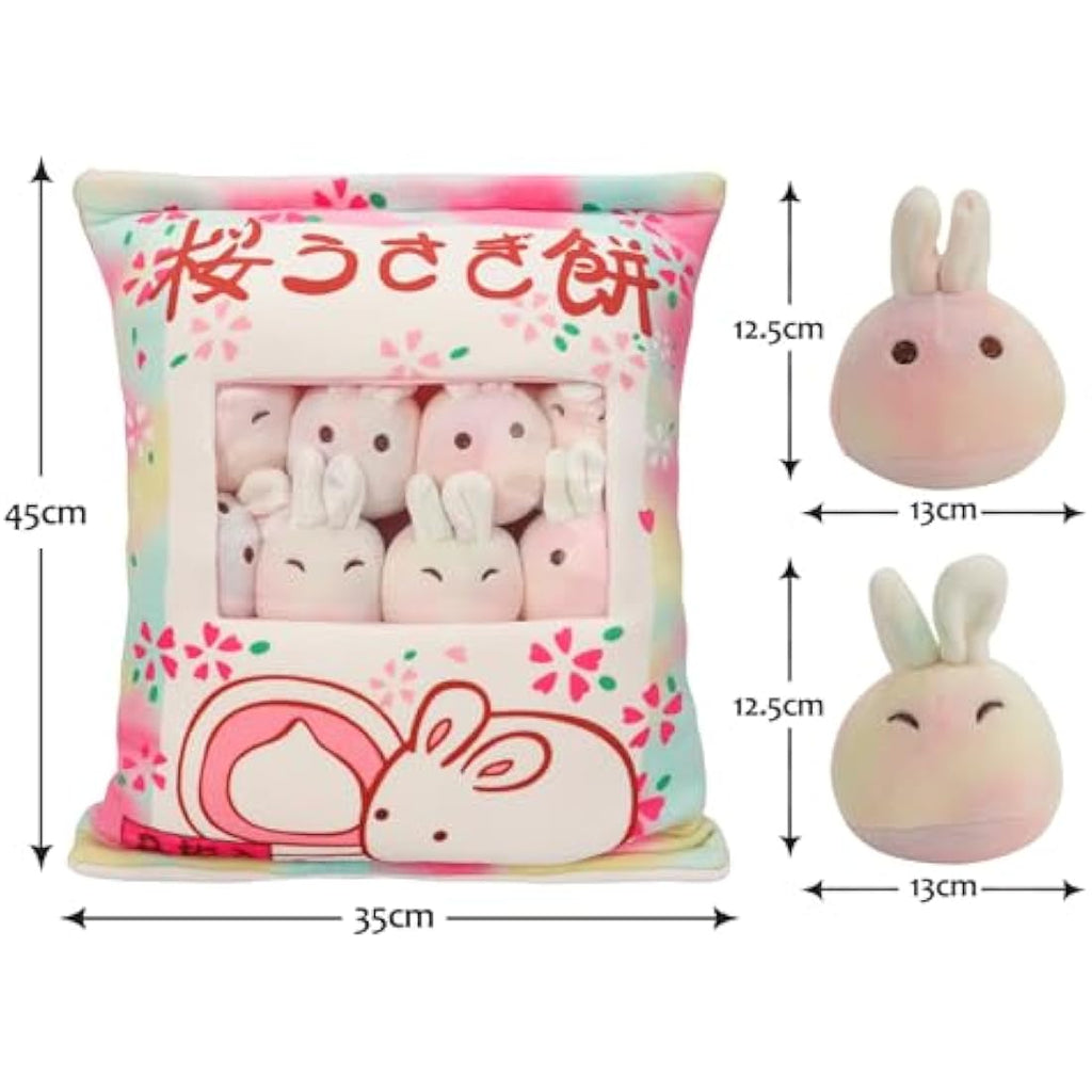 Kawaii Bunny Snack Pillow | 6 Removable Rabbit Plush Toys