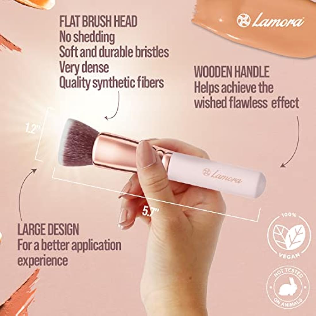 Lamora Flat Top Kabuki Foundation Brush – Synthetic Bristles for Blending