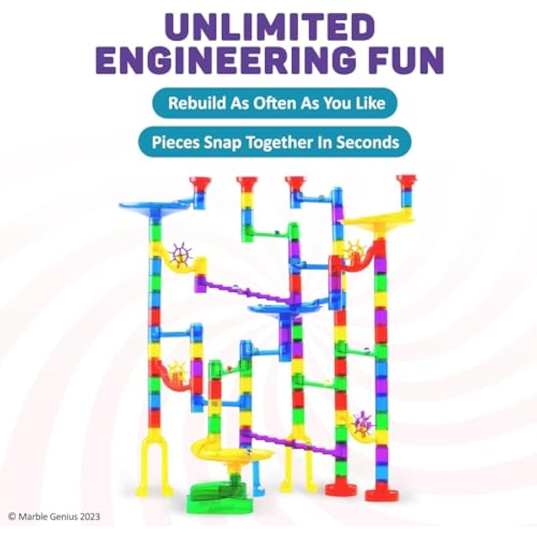 Marble Genius Marble Run Starter Set | 130 Piece STEM Maze Construction Kit