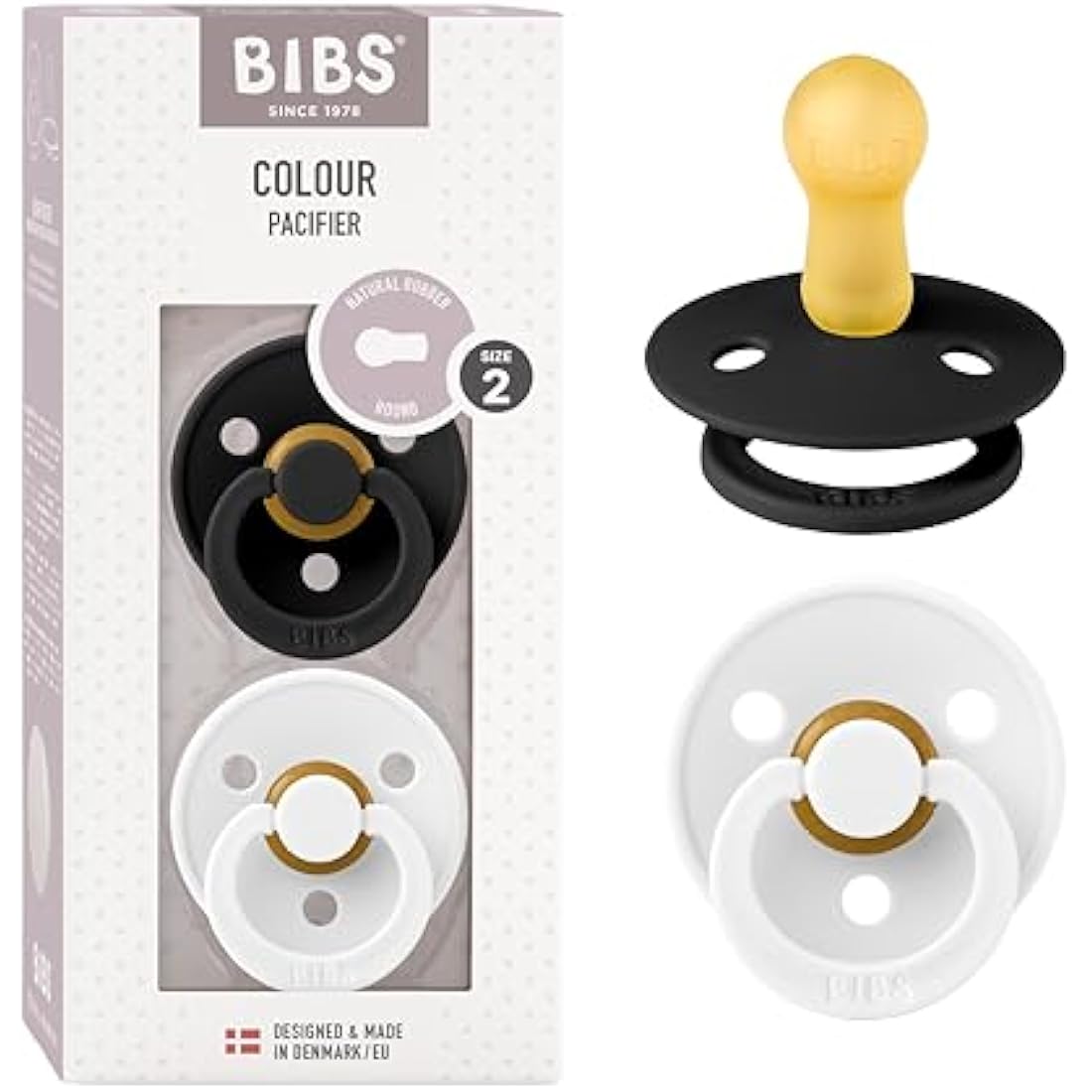 BIBS Colour Pacifier 2-Pack | Natural Rubber Latex Soother, 6-18 Months