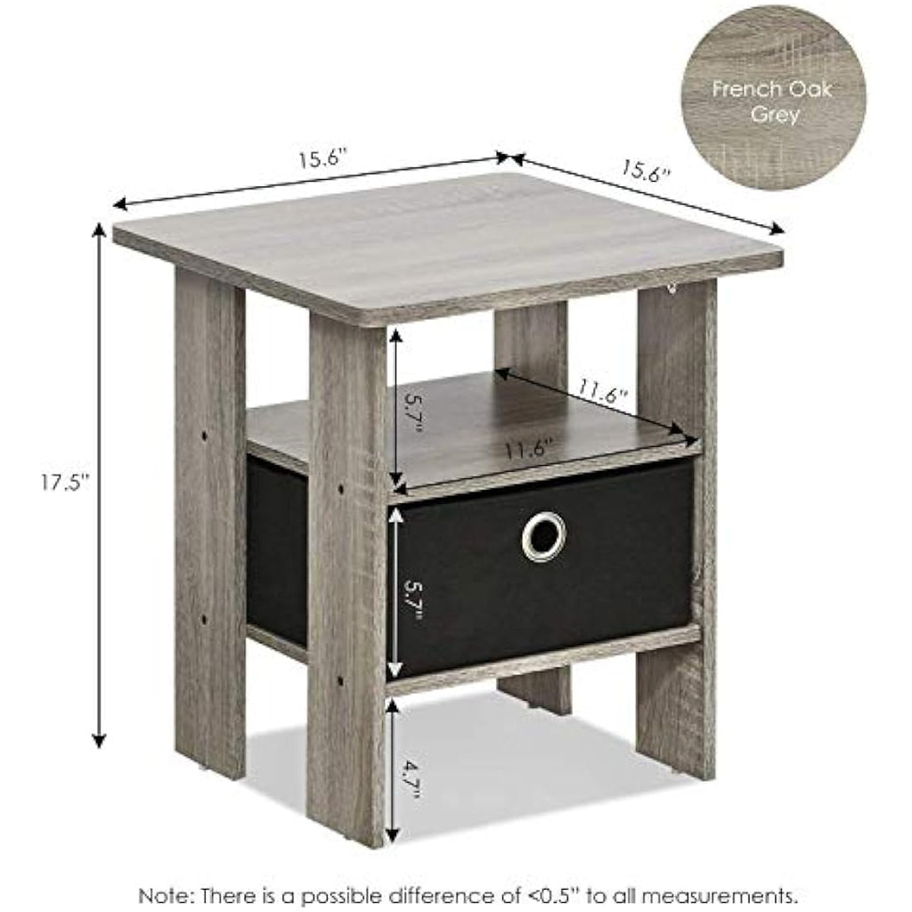 Furinno Andrey Nightstand Set of 2 - Side Table with Bin Drawer, Black