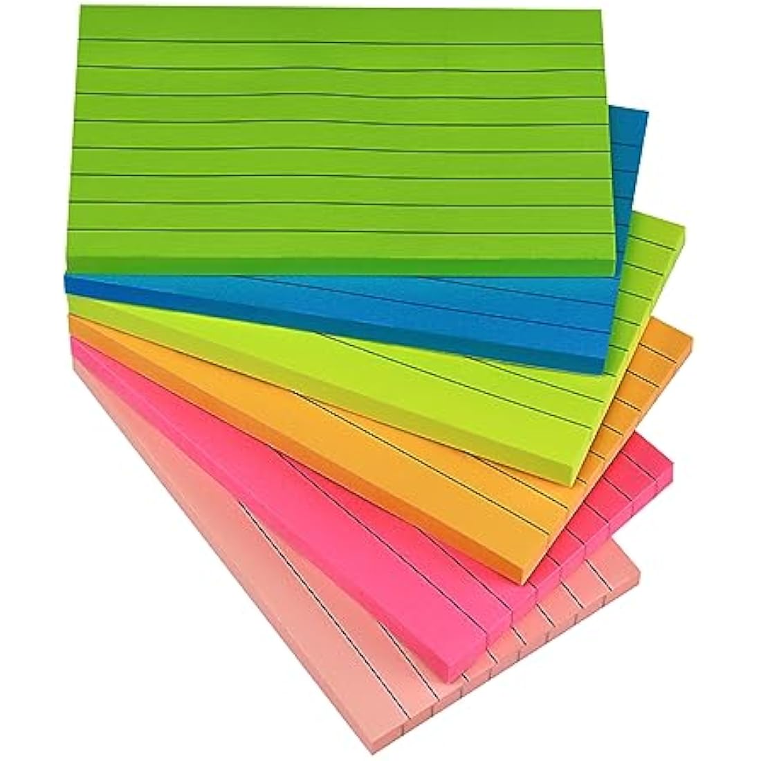 Jolof Store Lined Sticky Notes | 3x5 Large Ruled Neon Pads, 6 Colors