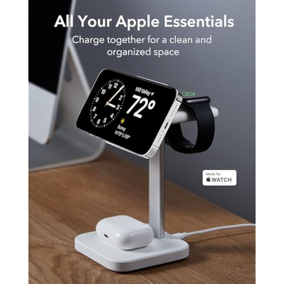 ESR 3-in-1 MagSafe Wireless Charger Stand for iPhone & Apple Watch – White