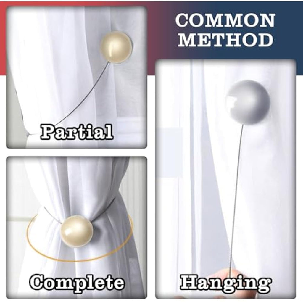 SPDYCESS Magnetic Curtain Tiebacks - 4 Pack Cat-Eye Drape Holders, Beige