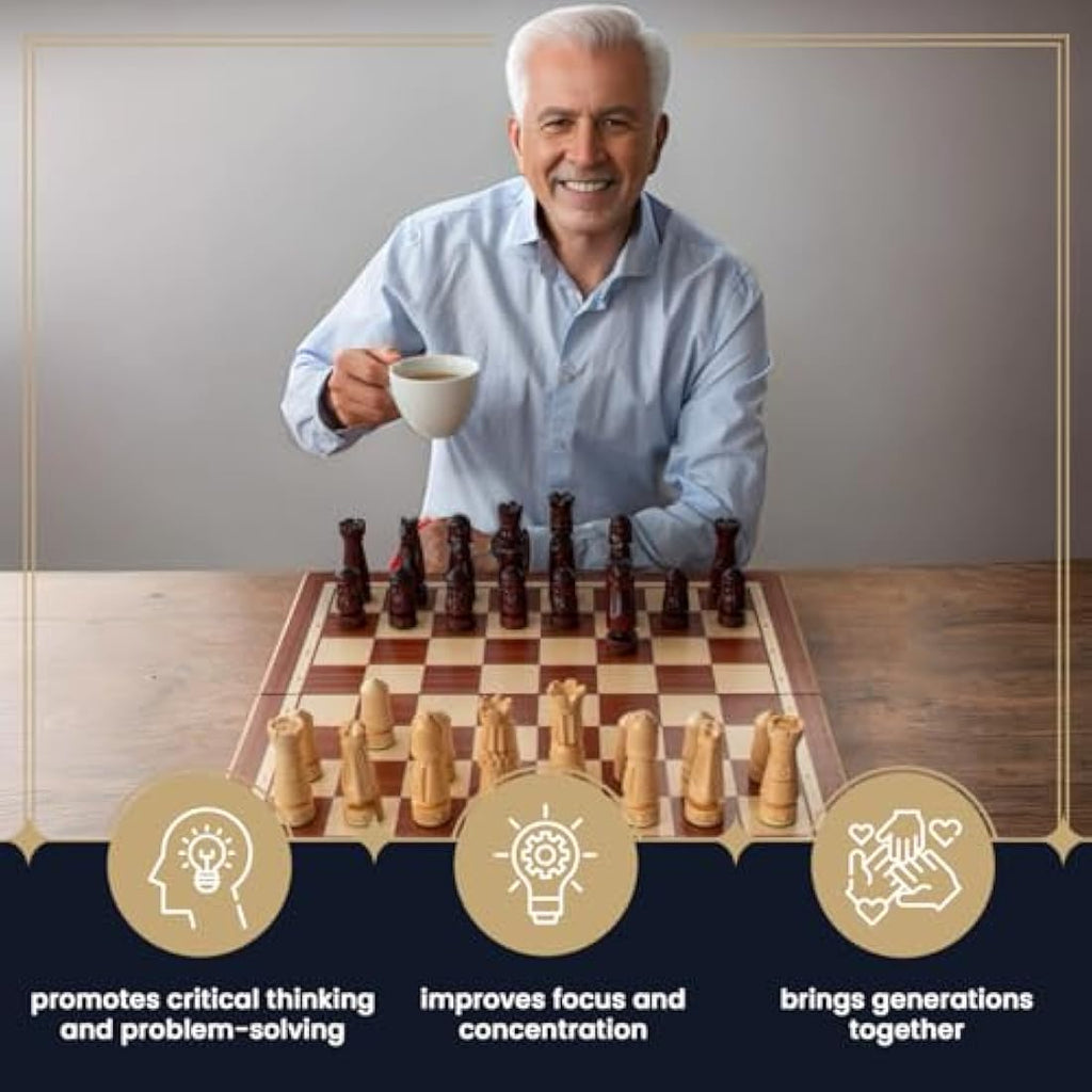 Jolof Store Castle Deluxe XL Wooden Chess Set – Handmade 22 Inch Board