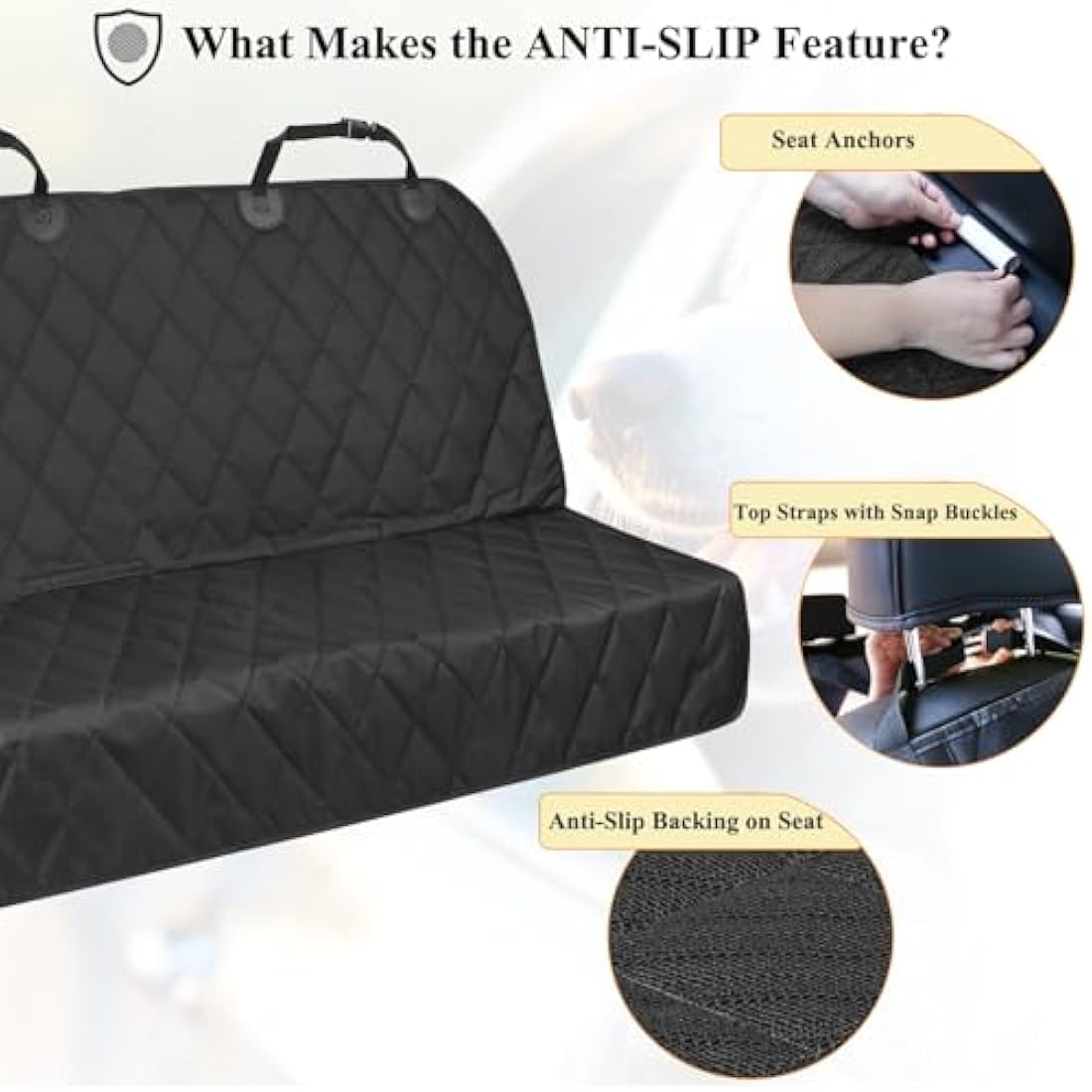 VIVAGLORY Dog Seat Cover | Anti-Slip Waterproof Backseat Protector, Black, S