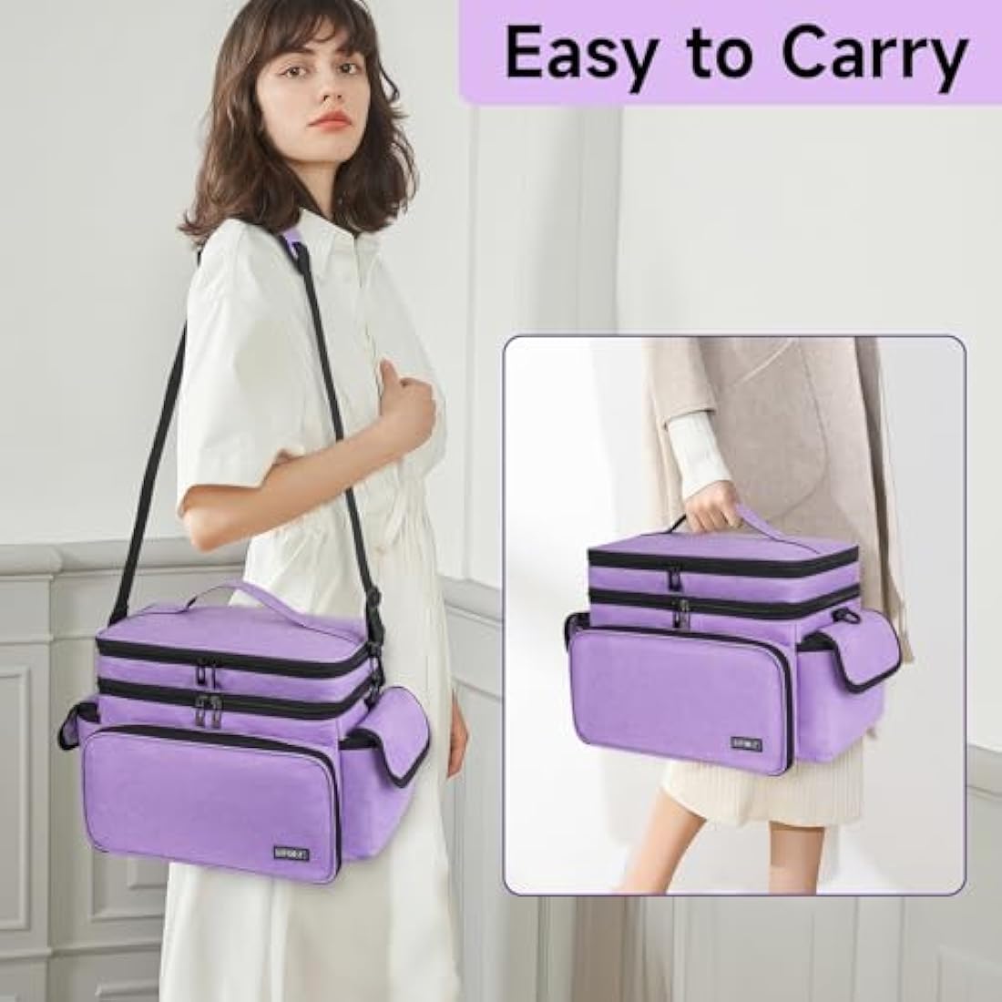 LEFOR·Z Extra Large Double-Layer Sewing Box Organizer Bag - Purple