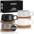 MIAMIO Ceramic Coffee Cup Set with Bamboo Saucers - 320ml Luxe Collection