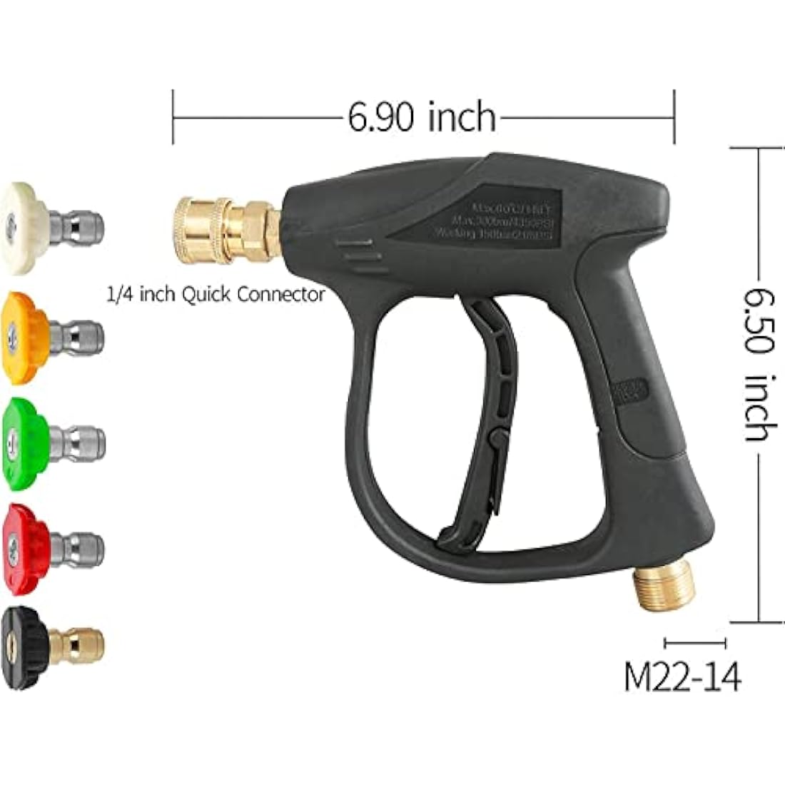 YUET High Pressure Washer Gun | 4350 PSI Short Power Gun with 5 Nozzles