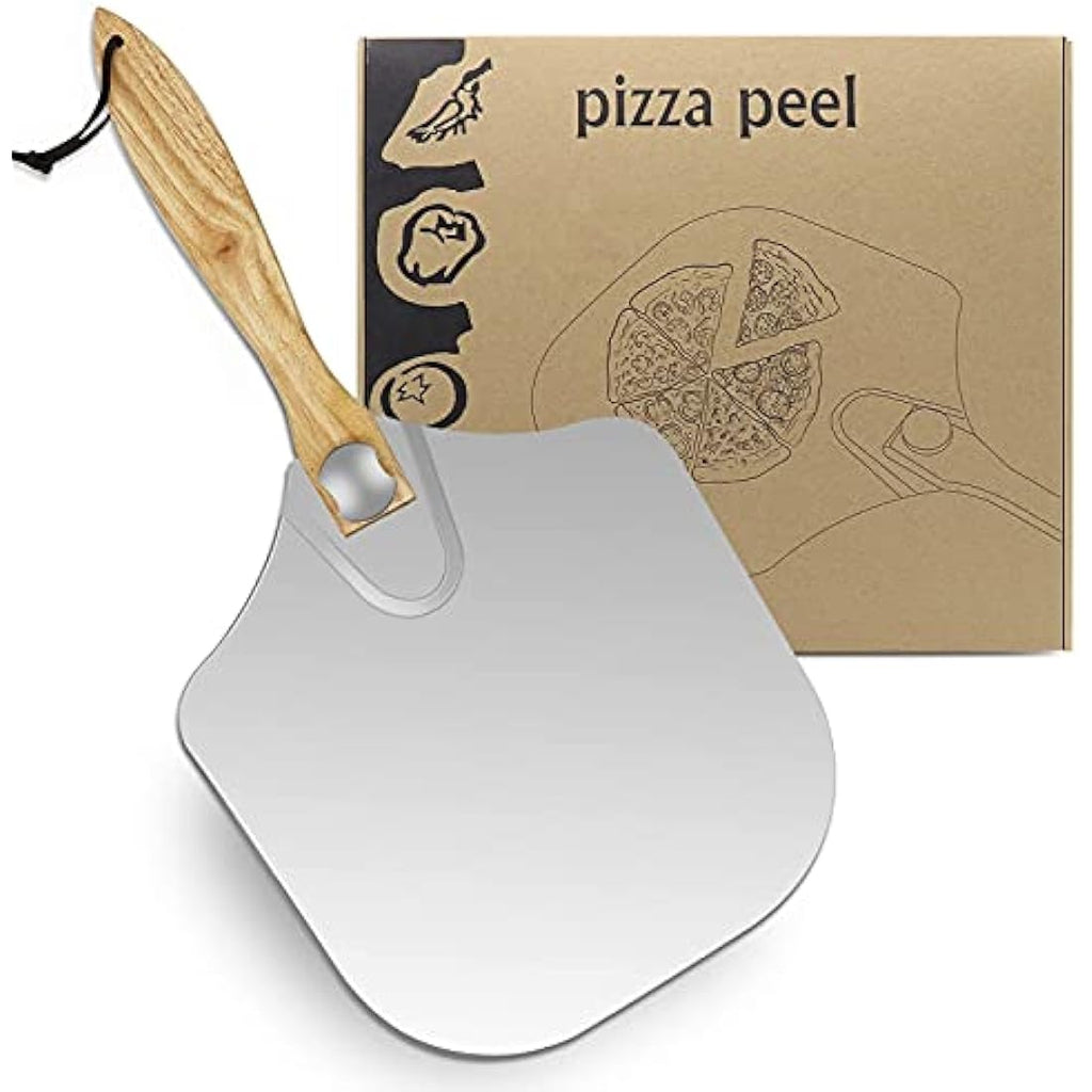 LKE Aluminum Pizza Peel | 12 Inch Metal Paddle with Foldable Wood Handle