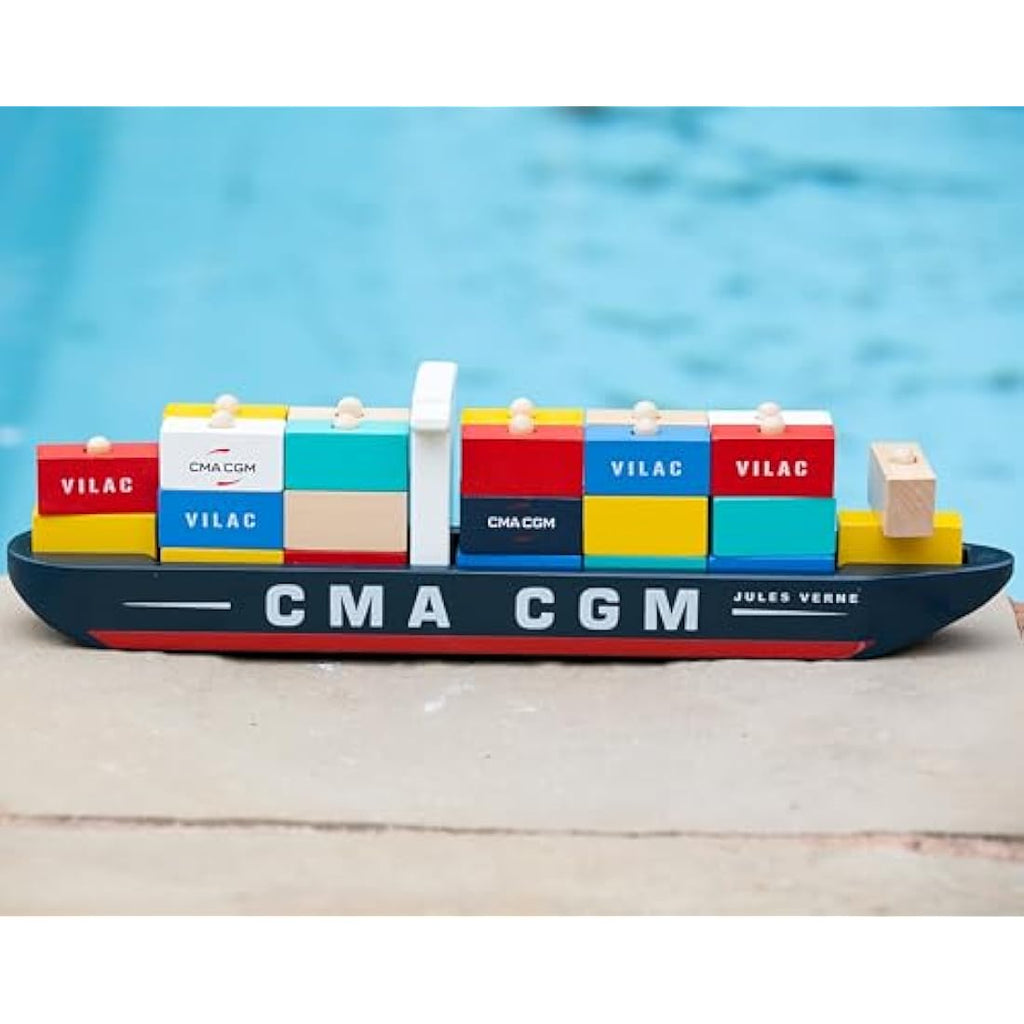 Vilac Wooden Jules Verne Container Ship – Stacking Toy for Kids