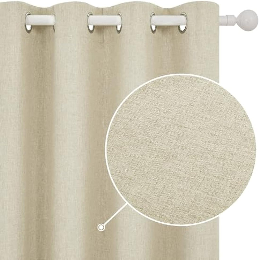 Deconovo Faux Linen Blackout Curtains | Thermal Eyelet Drapes, 2 Panels
