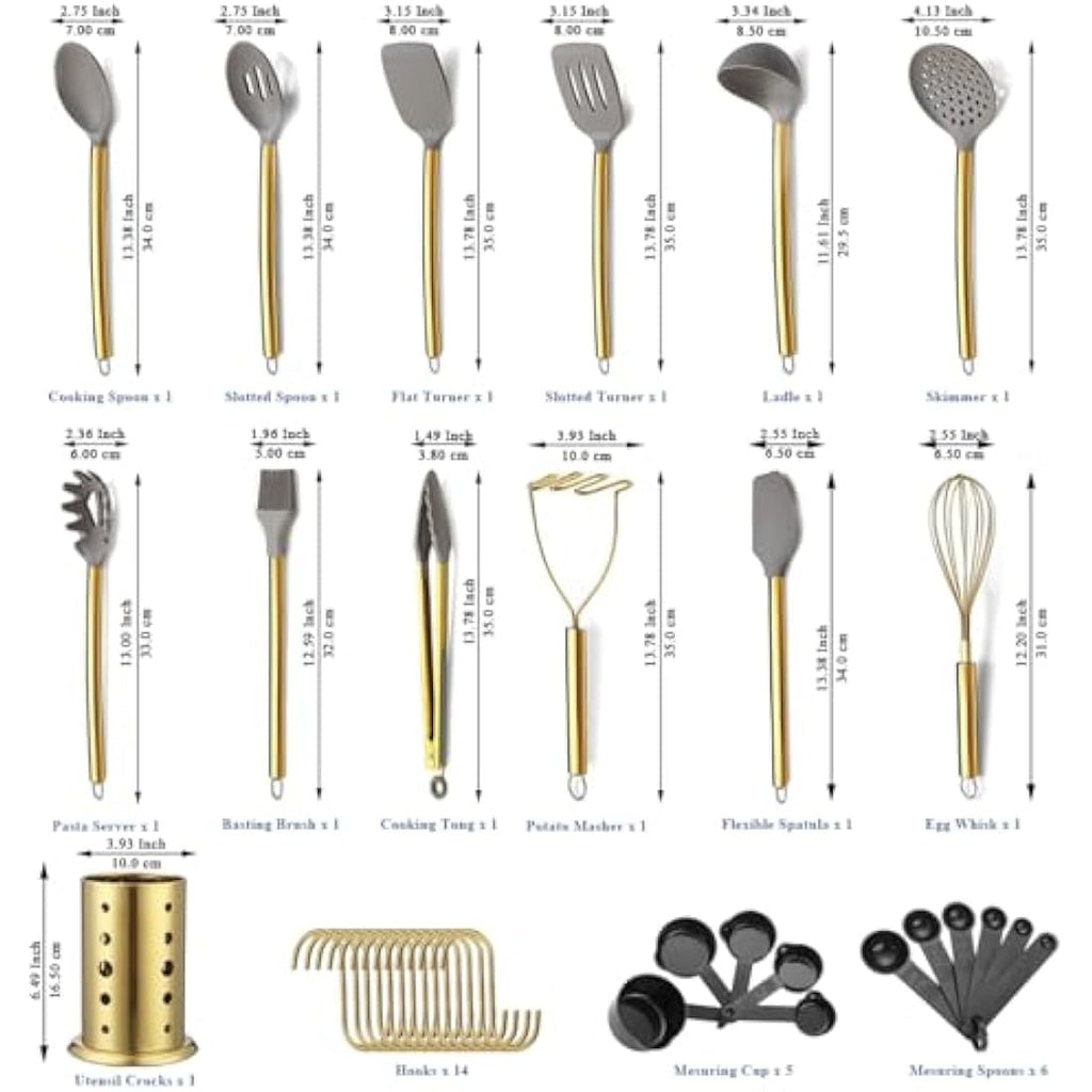 Gold Kitchen Utensils Set – 38pc Silicone & Stainless Steel