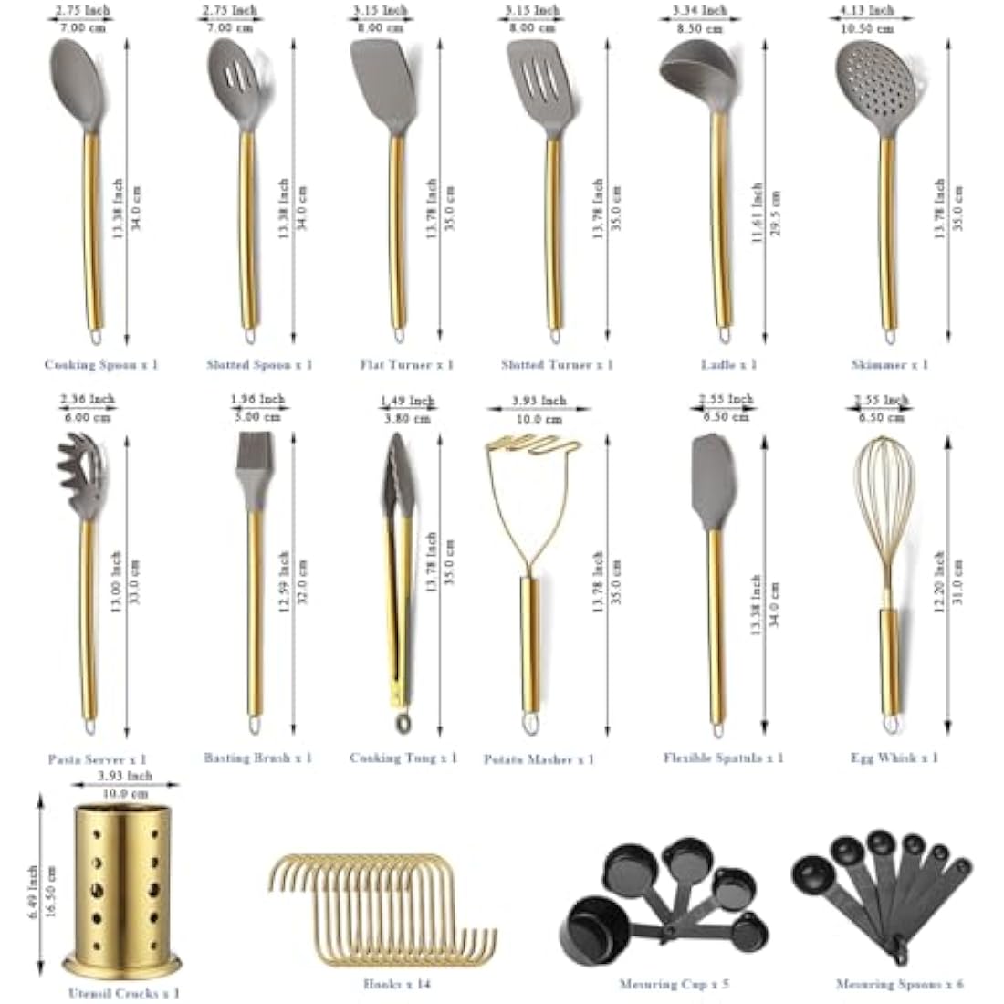 Gold Kitchen Utensils Set – 38pc Silicone & Stainless Steel